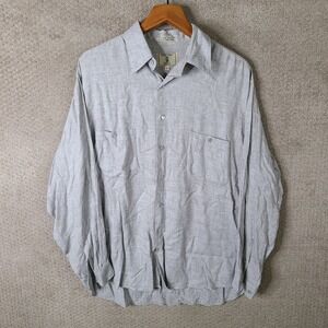 Vintage Burma Bibas Shirt Mens L Gray Rayon Wool Blend Long Sleeve Button Up